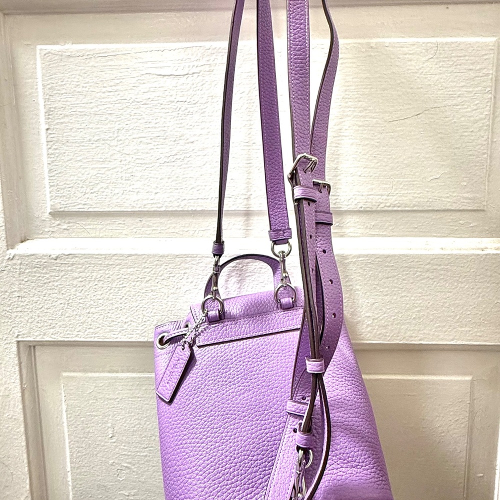 NWT COACH Pebbled Leather Mini Amelia Convertible Backpack Purple/Lilac - Picture 5 of 9